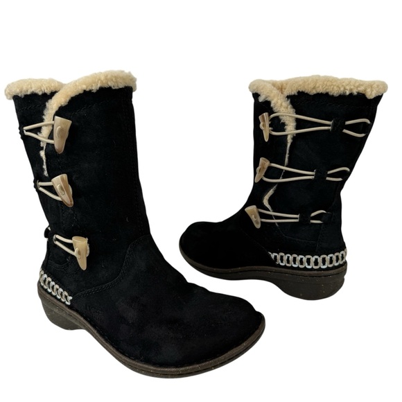 Ugg Australia Kona Mid Calf Leather Toggle Shearling Suede Black Boots Size 5 - Picture 1 of 16